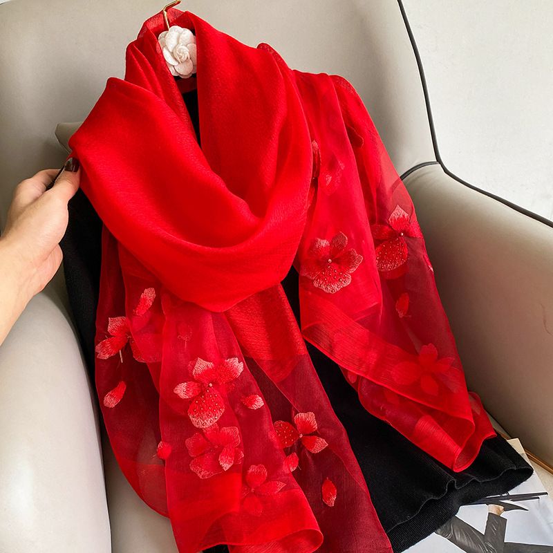 Hangzhou embroidered silk wool scarf women's autumn and winter all-match mulberry silk embroidery silk scarf mother cheongsam shawl_voghion.com
