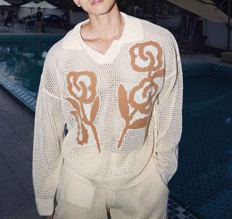 Polo da uomo in maglia con design a nido d'ape, stile trendy, tendenza e tendenza._voghion.com