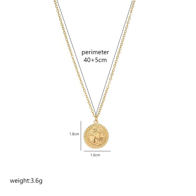 Retro and minimalist Roman coin abstract relief cat necklace for women's high-end sense collarbone chain fashion versatile and beautiful accessories_voghion.com