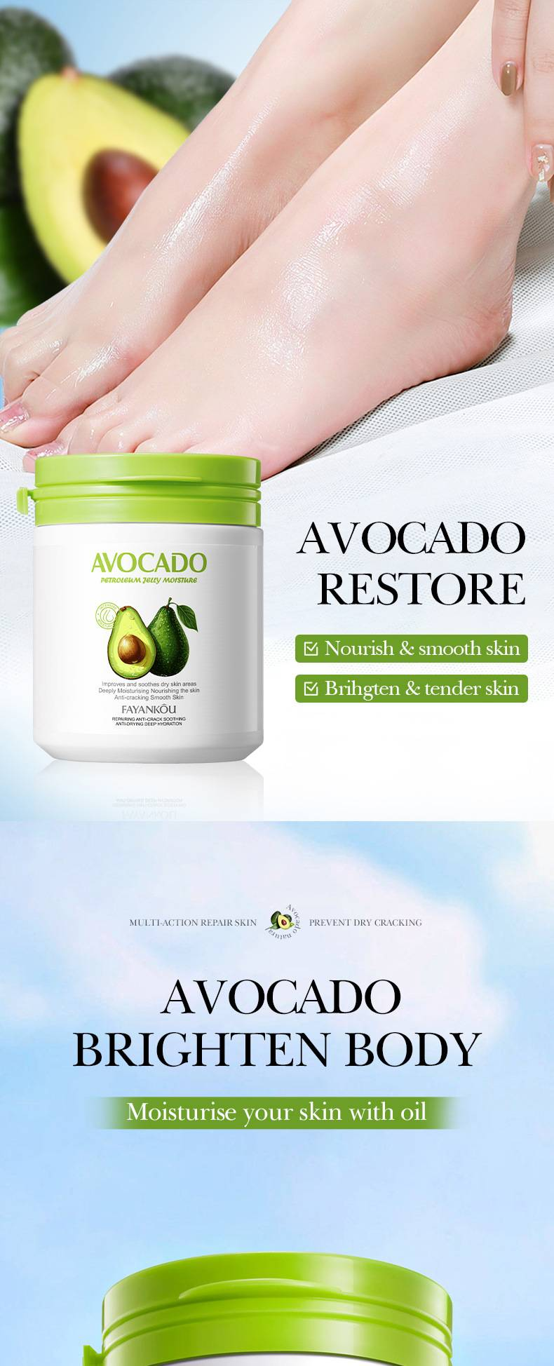 Avocado Moisturizing and Anti cracking Repair Cream Moisturizing Lotion,Anti Dry Hydrating and Smoothing Skin, for Body_voghion.com