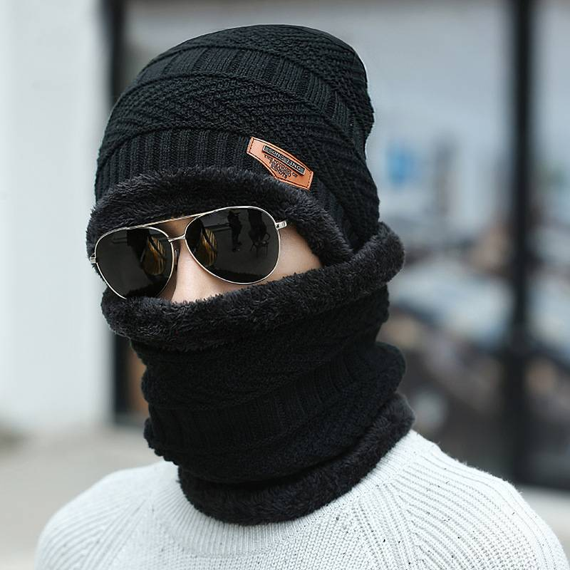 Herfst en winter warme nekbescherming wollen muts heren fleece en dikke gebreide muts trui hals tweedelig_voghion.com