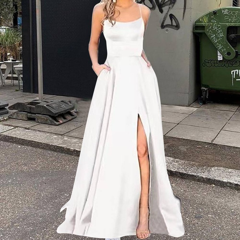 Elegantes, modisches Trägerkleid, ärmellos, hohe Taille, Korsett, Schlitz, Cocktailkleid, Abendkleid, Maxikleid, Meerjungfrau, Hochzeitsfeier, langes Kleid_voghion.com