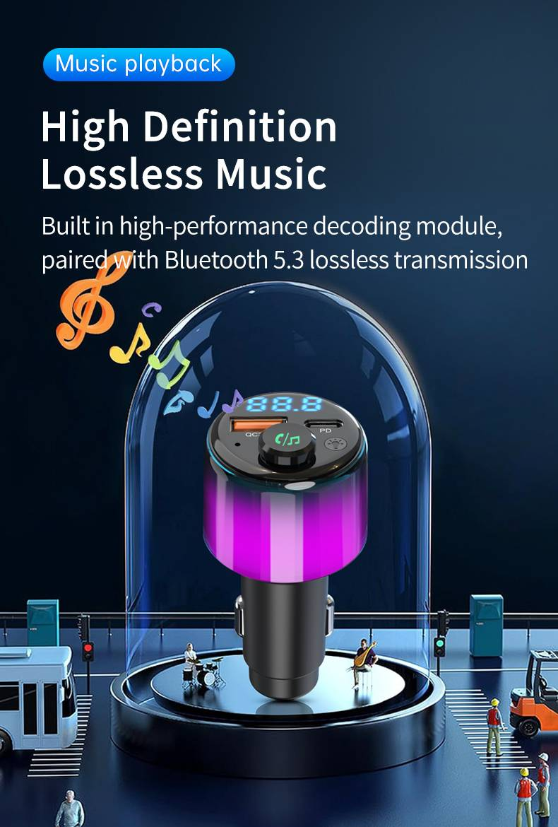 Adattatore Bluetooth per auto BC90: aggiornamento audio ad alte prestazioni con ricarica rapida e illuminazione ambientale vibrante_voghion.com