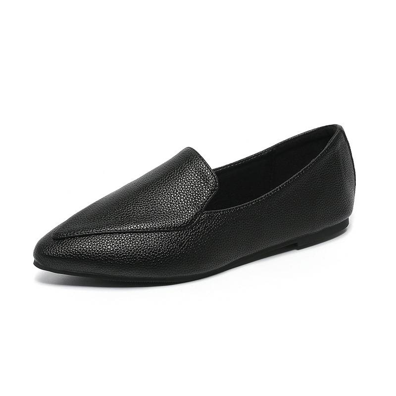 Damenschuhe Vielseitige weiche Lederschuhe Einfaches Spleißen Bequeme spitze Zehenpartie Flache Unterseite Faule einbeinige Loafer_voghion.com