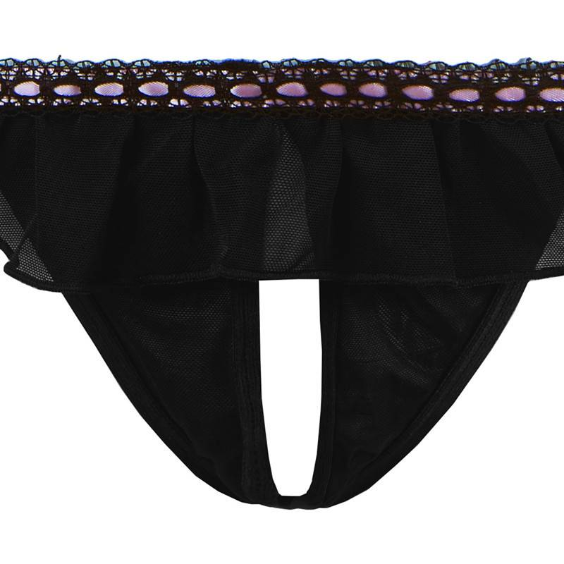 KOOSSO ASIS Soft Cup Mesh BRALETTE No Steel Ring Open Chest Crotch Front Strap Bra Sexy Lingerie Set_voghion.com