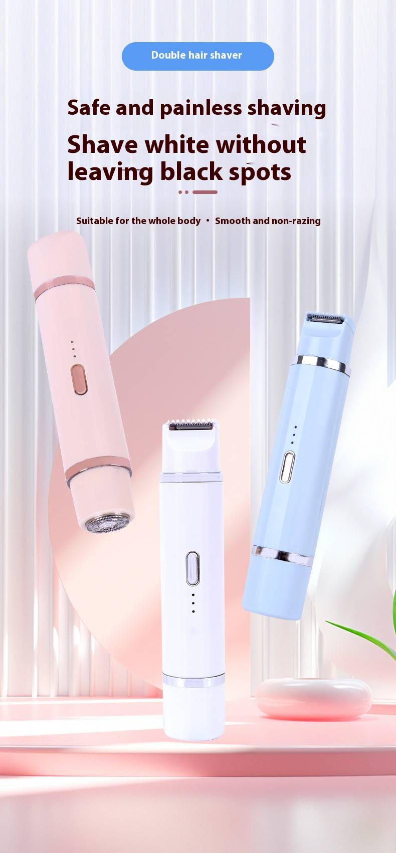 Damen Doppelkopf Elektrorasierer Lippenhaar Achselhaar Privathaarentferner Beinhaar Schamhaarschneider_voghion.com