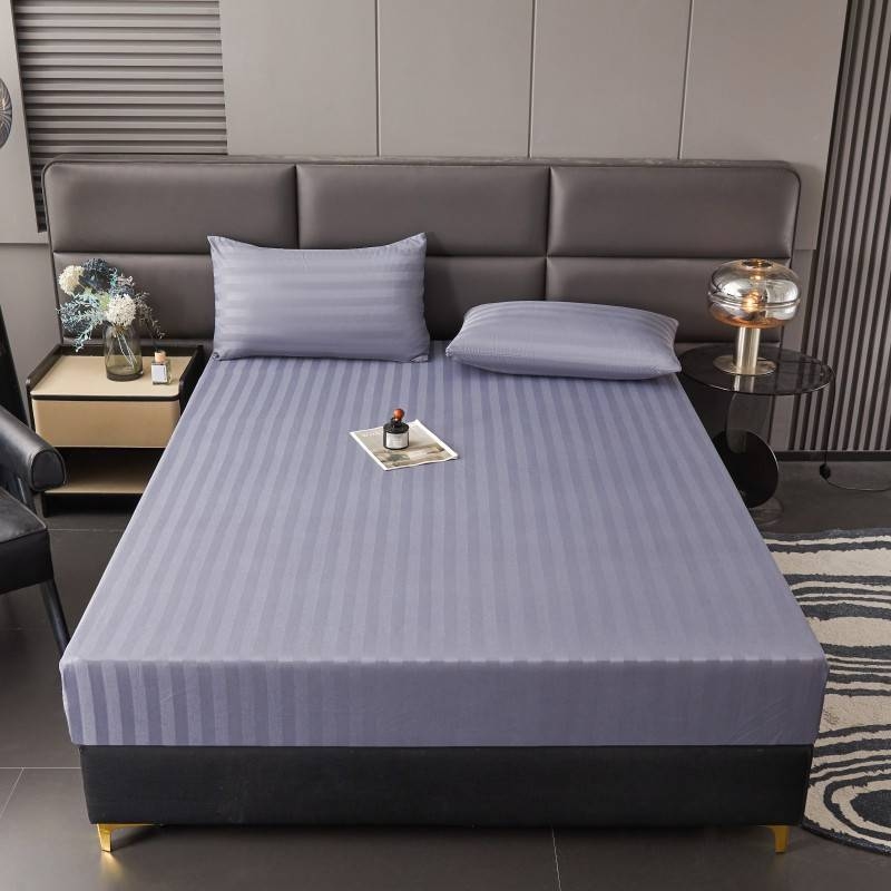DT Series Satin Strip Glossy Cool Single Bed Fitted Sheet Bedspread 1PC_voghion.com