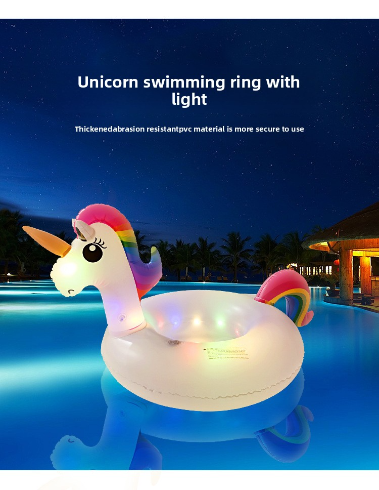 Sillón inflable de piscina con forma de unicornio, de PVC grueso con luces LED y respaldo (silla flotante extragrande para adultos, ideal para relajarse al aire libre en el agua)_voghion.com