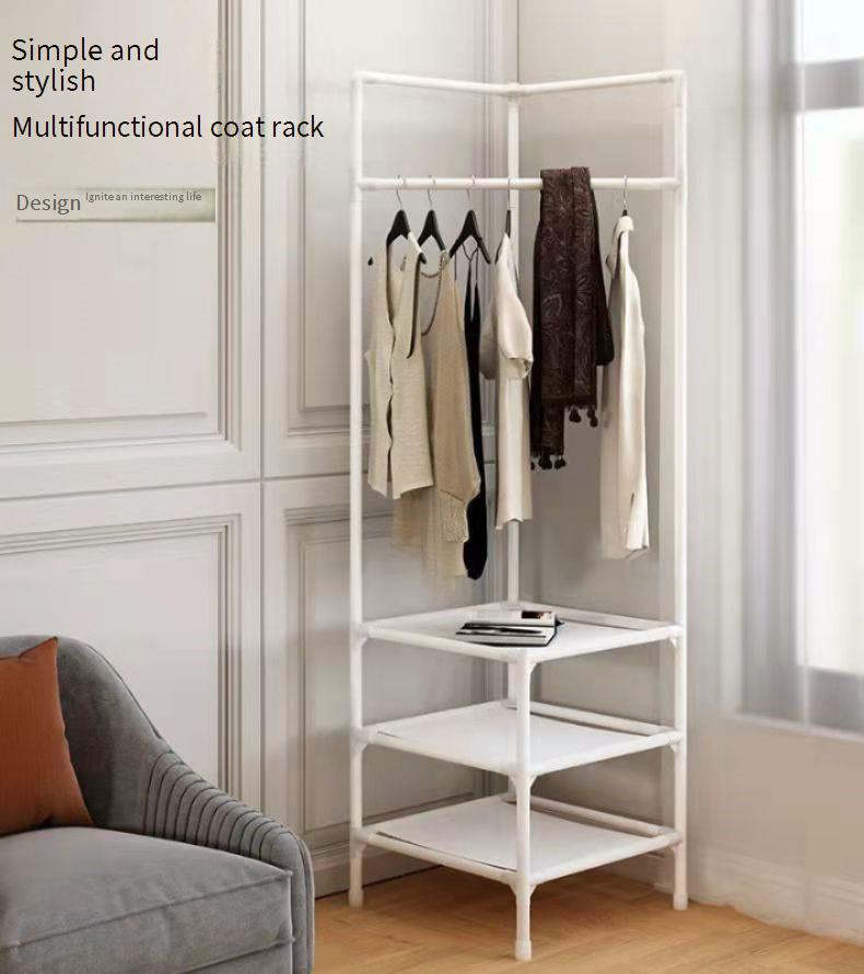 Portant à vêtements d'angle réglable – Organiseur de garde-robe peu encombrant pour chambre, dortoir et entrée (cadre à 16 tubes, rangement à plusieurs niveaux, assemblage facile)_voghion.com
