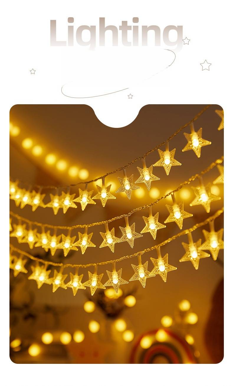 Cordão de Luzes Estreladas com 80 LEDs - IP44 à prova d'água para decoração interna/externa (plástico à prova de quebra, alimentado por bateria e controle remoto)_voghion.com