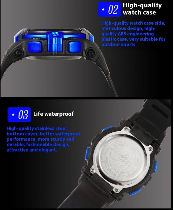 Kids Digital Sports Watch With LED Backlight, 30M Waterproof, Large LCD Display, Durable Plastic Strap For Boys And Girls Dial Large Dial_voghion.com