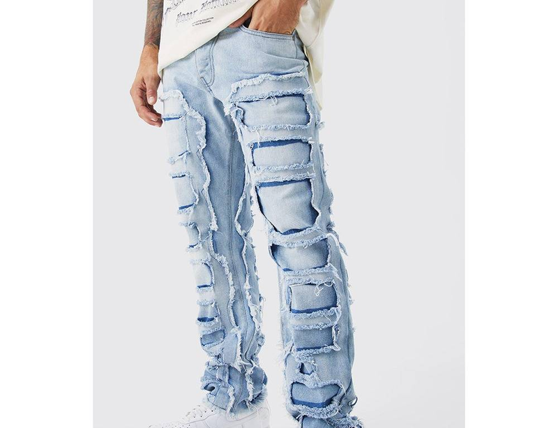 "Herrenjeans mit elastischem Patchwork-Schnitt und geradem Bein – Hellblau, Pink, Bläulich und Khaki (Größen S-XXL)"_voghion.com