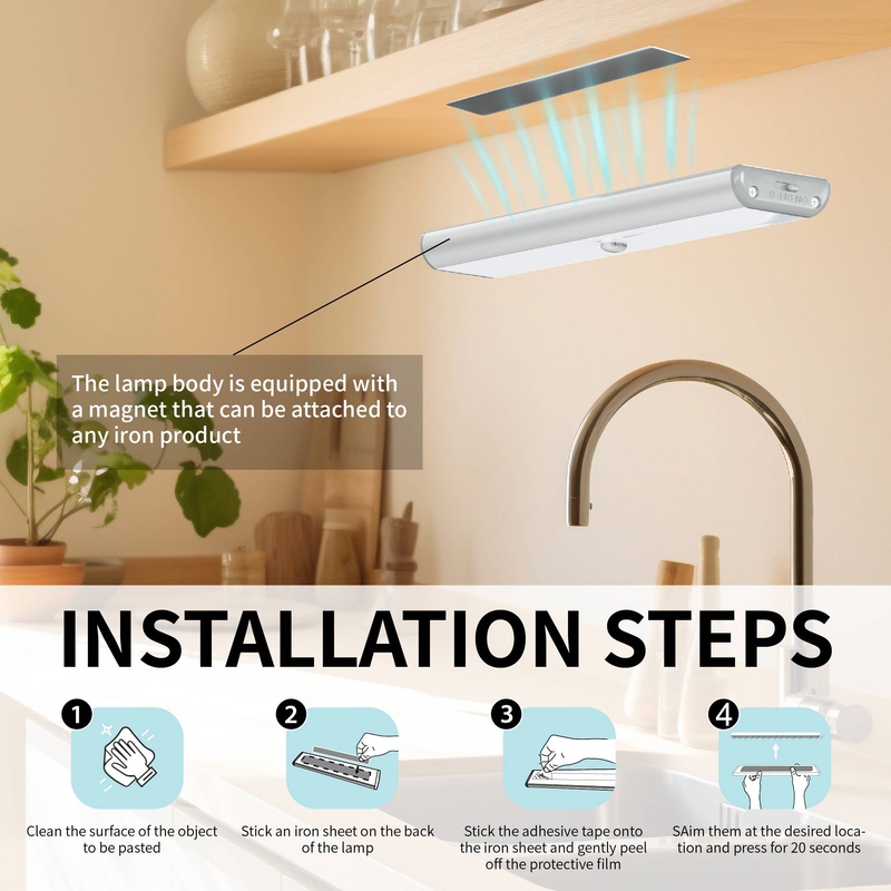 Luce per armadio con sensore di movimento da 7,48 pollici, luce ricaricabile wireless sottopensile a 10 LED bianco freddo (set da 3)_voghion.com