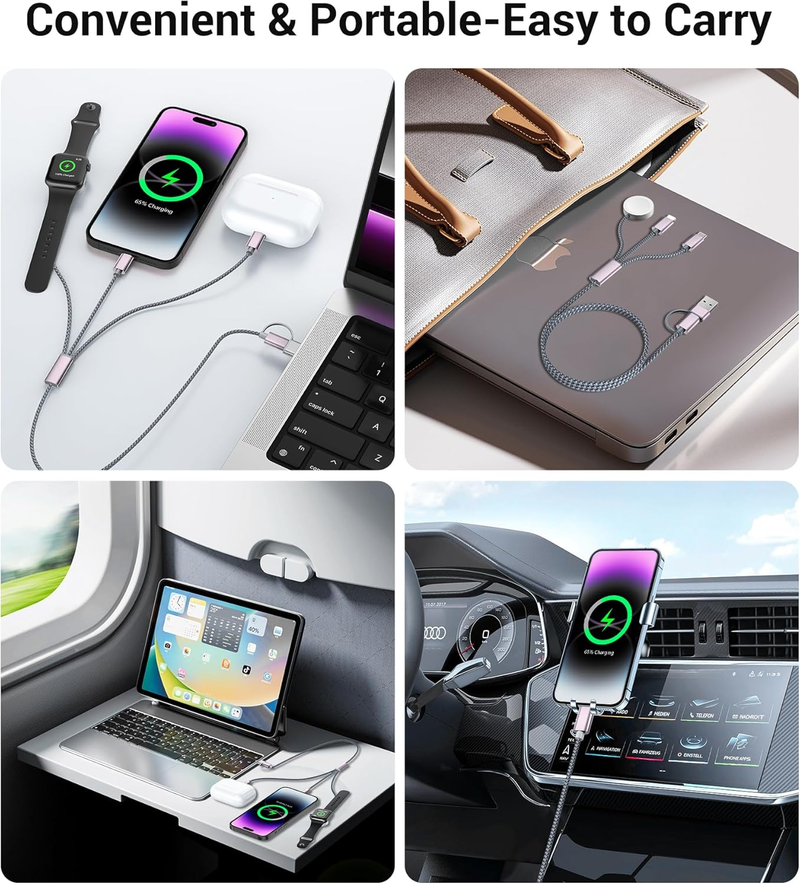 Per gli elementi essenziali per le vacanze in viaggio, cavo USB C 3 in 2 per caricabatterie Apple Watch/iPhone 16, cavo di ricarica multiplo, portatile progettato per iWatch e iPhone_voghion.com