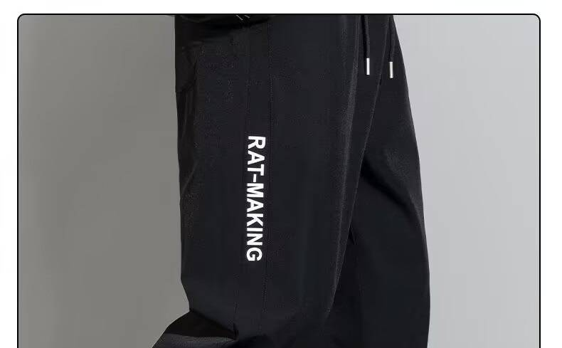 Pantalon d'été en soie glacée pour homme - Ultra-fin, extensible, à séchage rapide et respirant, coupe slim avec poignets élastiques (noir/gris/beige)_voghion.com
