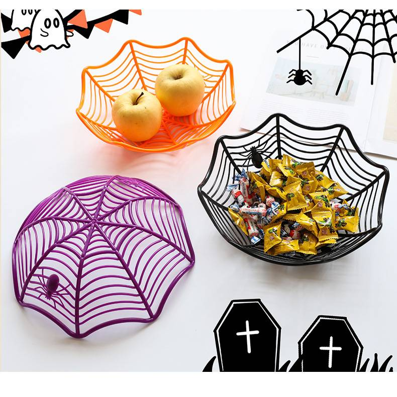 Halloween Web Basket Fruit Skull Spider Candy Plate Holiday Decoration Props_voghion.com