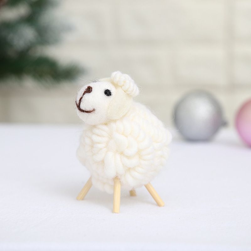Handmade Wool Felt Mini Sheep Christmas Tree Ornaments - Kawaii DIY Desktop Decor For Holiday Gift (White/Gray/Pink)_voghion.com