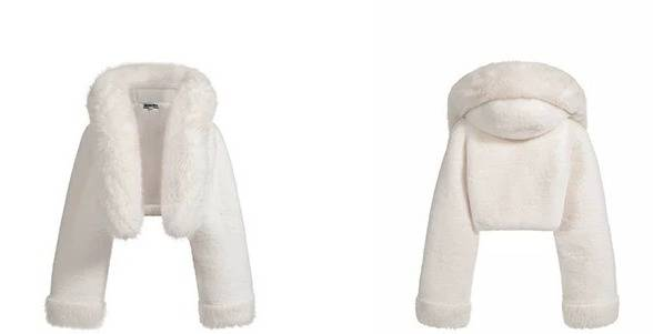 Kapuzenjacke aus veganem Kunstpelz – Plüschiger Wintermantel in Schwarz/Weiß (S/M/L, ultraweiches Fleecefutter)_voghion.com