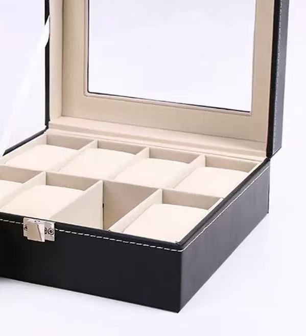 Boîte de rangement pour montres en similicuir noir avec serrure - Organiseur à 2/3/5/10/12 emplacements, couvercle en verre, doublure douce, idéale pour présenter montres, bijoux et accessoires_voghion.com