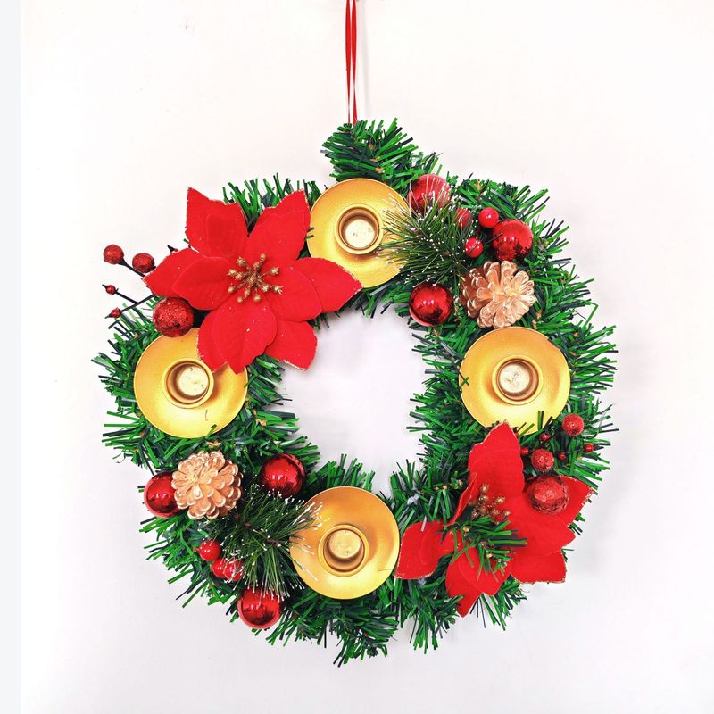 Couronne élégante de bougeoirs de Noël ornée de baies rouges et de pommes de pin, centre de table festif de 30 cm pour la décoration des fêtes._voghion.com