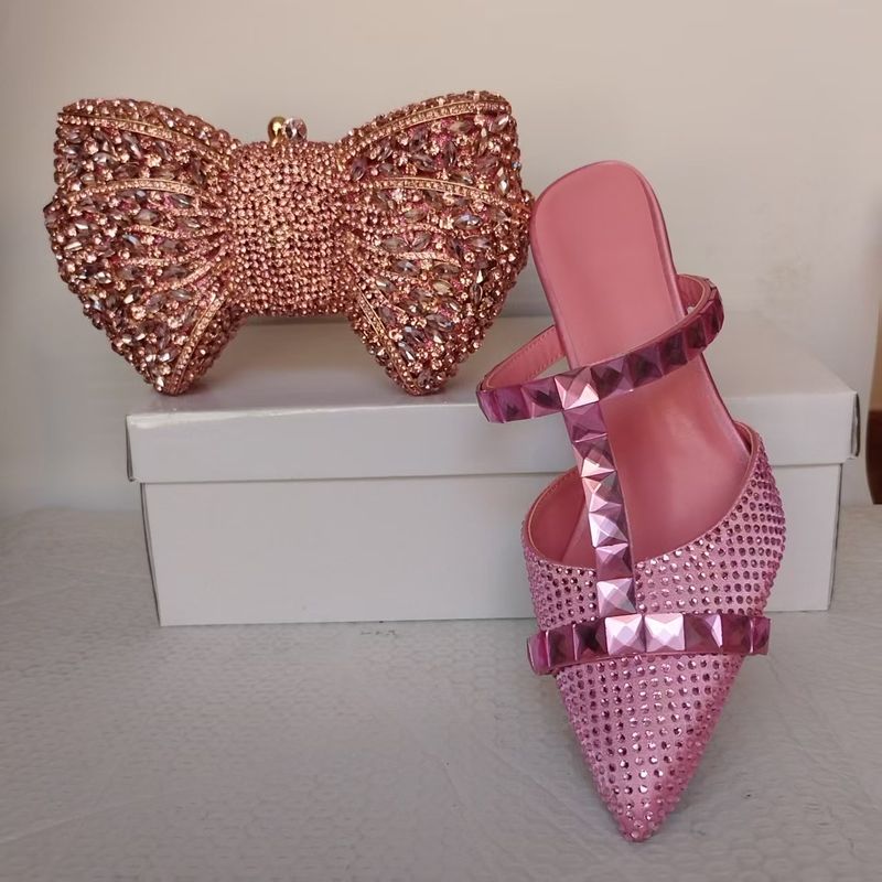 Pointed Diamond High Heels And Bag Set Stiletto Hollow Sexy Fashion Women's Shoes Wedding Shoes Sandals_voghion.com