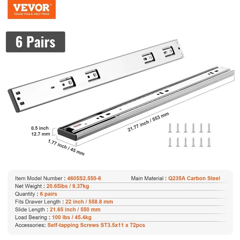 Track Rails Heavy Extension Noiseless Mount Cabin Glides 6 Slides Of SoftClose Side Full Inch Steel 22 Drawer Pairs Guide Duty_voghion.com