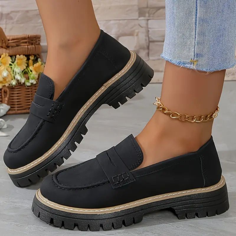 Scarpe da donna con tacco spesso e fondo spesso in stile britannico, casual, primavera e autunno, 2024_voghion.com