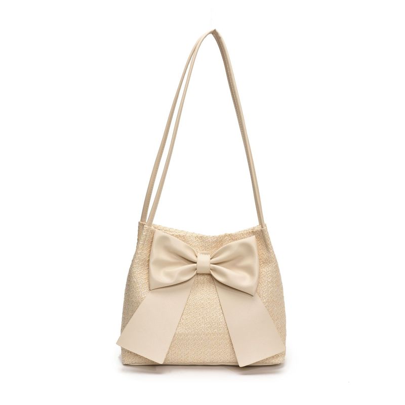 Borsa a secchiello con fiocco, semplice e alla moda, in stile coreano, per donna, primavera estate 2025, nuova borsa a mano intrecciata, da ascella, a tracolla_voghion.com
