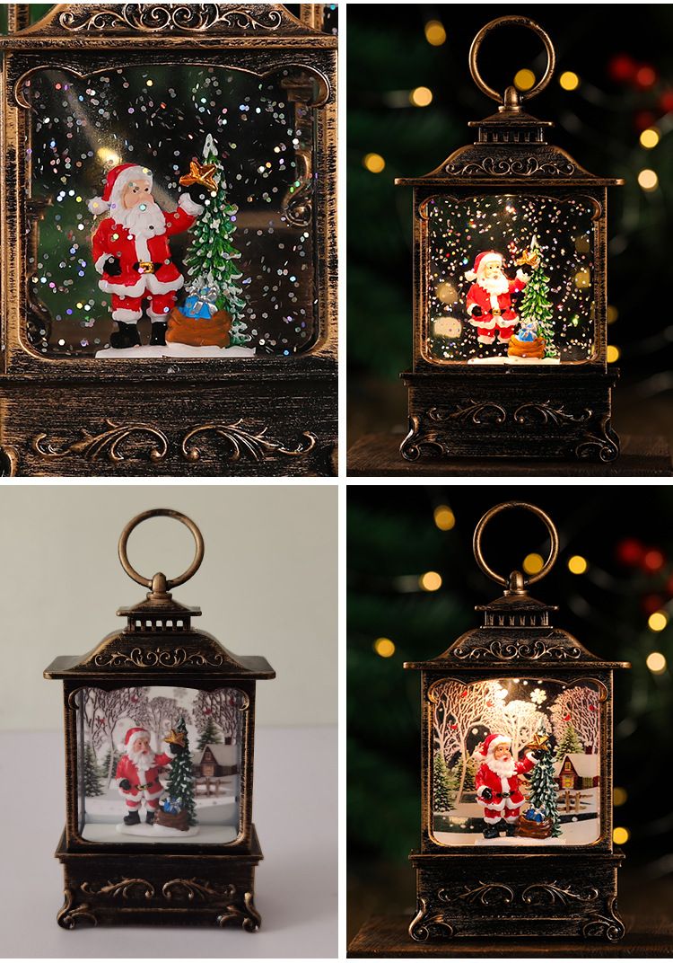 Christmas LED Water-Filled Lantern Decor - Santa, Reindeer, Angel & Kids Figurines - Vintage Bronze Tabletop Decoration For Holiday Tree_voghion.com