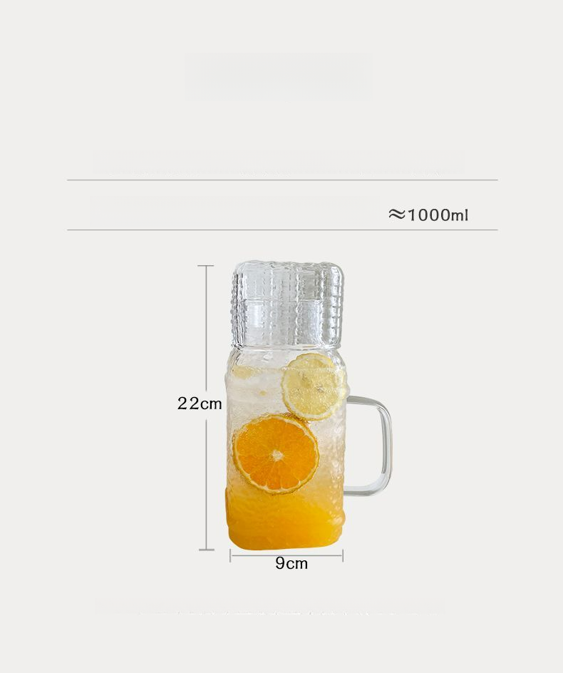 Gehämmerter Kaltwasserkrug, Glasbecher, Borosilikatglas, hitzebeständig, explosionsgeschützt, für den Heimgebrauch, Verbrühungsschutz, mit Griff_voghion.com