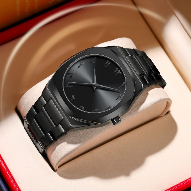 Waterproof Men's Full Black Arabic Dial High-end Alloy Quartz Watch_voghion.com