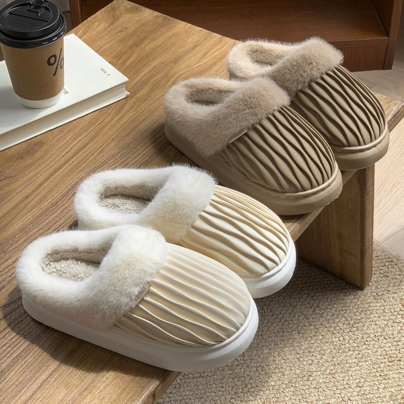 Mercury Home wasserdichte PU-Baumwolle Damen, neue Herbst-Winter-Bodenpantoffeln für Herren, warmes Paar, dicke Sohle mit Samt und A_voghion.com