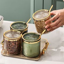 Barattoli in acrilico con coperchio, cucchiaio e vassoio, barattoli in plastica trasparente, set da 3, set di spezie da cucina, possono contenere sale e peperoncino_voghion.com