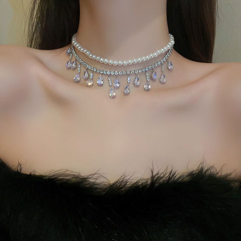 Heiße Verkäufe Strass Kristall Halsketten Frauen Multilayer Perle Kette Halskette Für Party Hochzeit Schmuck_voghion.com