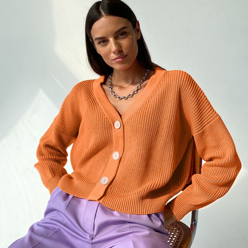 Damenbekleidung Herbst- und Winter-Strickjacke, einreihig, einfarbig, gestrickt, Unterhemd, Temperament, Pendlerpullover, Pullover, Damen_voghion.com