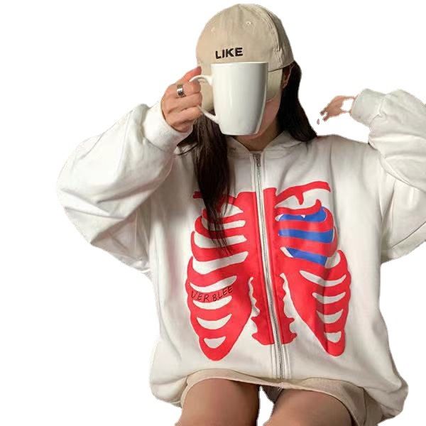 Felpa con cappuccio e teschio nuova 2023, felpa hip hop per donna, stile streetwear, cardigan con cerniera, giacca Y2K_voghion.com