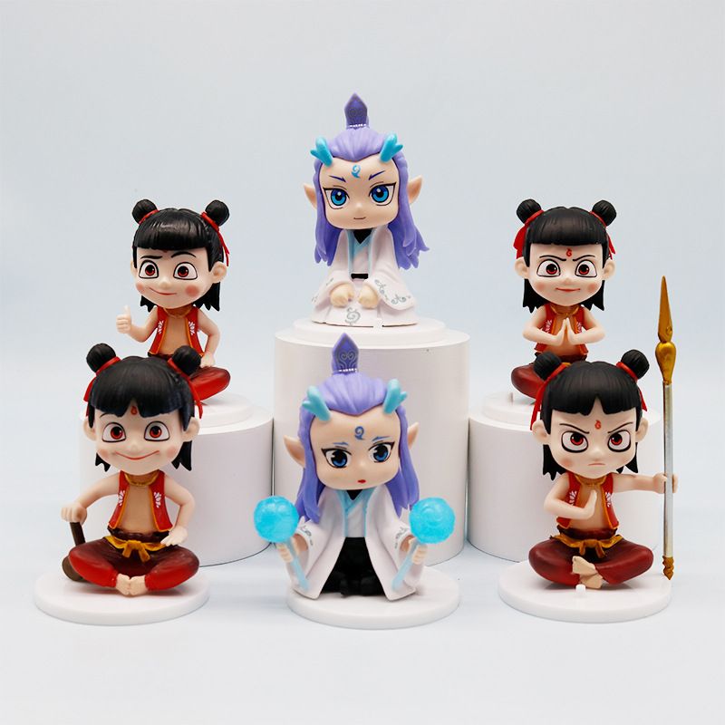 New Aobing Handmade Anime Movie Ornament Nezha Doll Seating Set Of 6 Styles_voghion.com