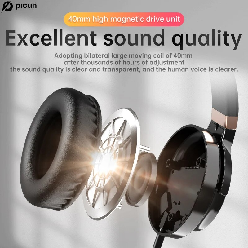 Picun C60 Cuffie On-Ear con microfono e controllo del volume Isolamento acustico Computer cablato Over Ear Aux Jack 3,5 mm_voghion.com