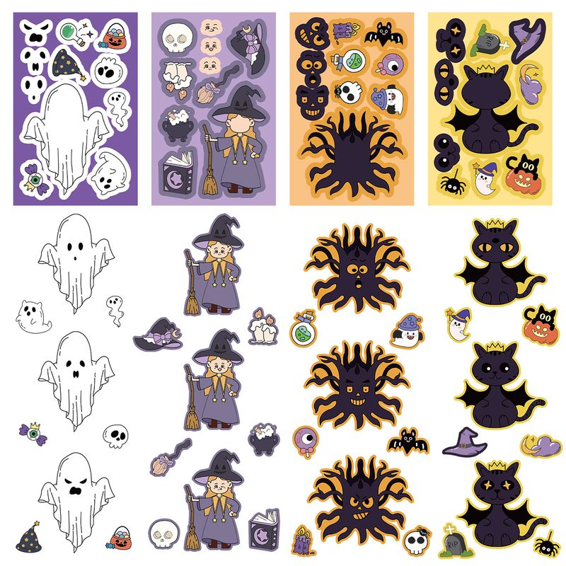 Stickers 8 Piece Halloween Face Changing Stickers Children's Educational Toys Handmade DIY Cartoon Stickers Puzzle Stickers_voghion.com