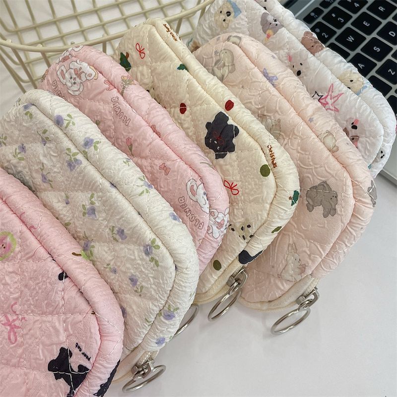 Niedliche gesteppte multifunktionale Aufbewahrungstasche mit Cartoon-Blumenmuster, Organisationstasche, Ausweistasche, Kartentasche, Schlüssel- und Münzgeldbörse_voghion.com