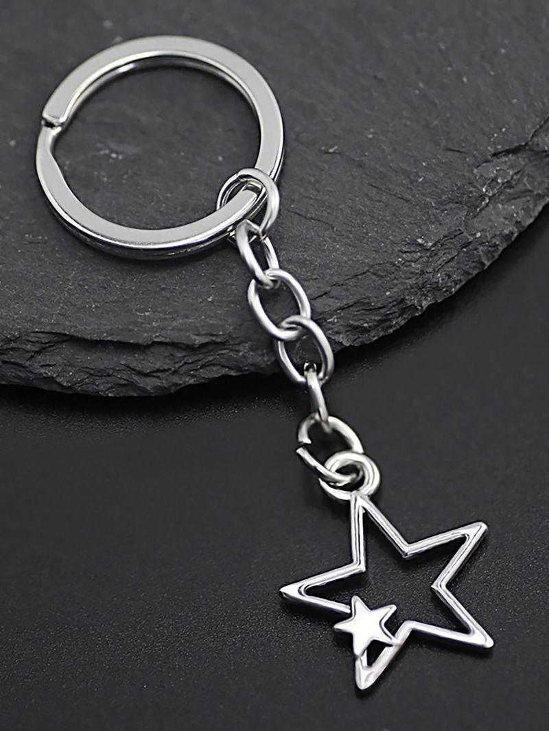 Gränsöverskridande het rea enkel mode pentagram hjärta hänge nyckelring_voghion.com