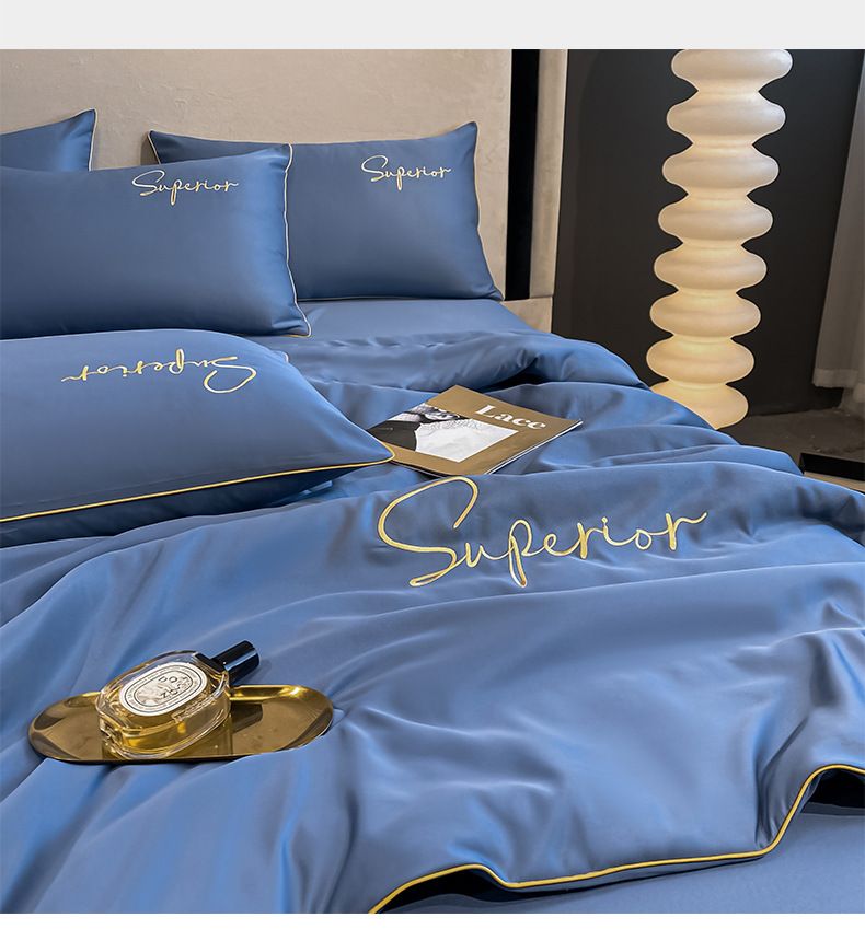 Home Textile Summer Washable Cool Quilt Four Piece Set Embroidery Ice Silky Air Conditioning Quilt_voghion.com