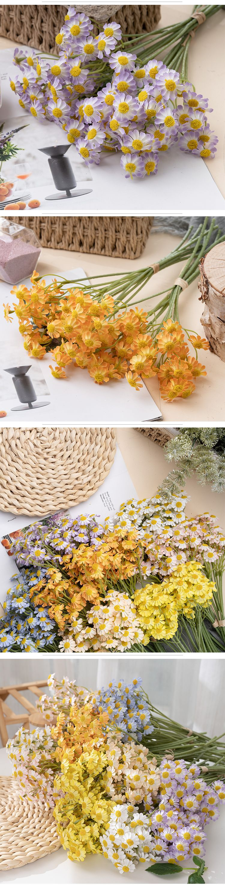 Handicraft INS style chamomile bouquet artificial flower manufacturer artificial flower green plant wedding decoration cross-border MW66002_voghion.com