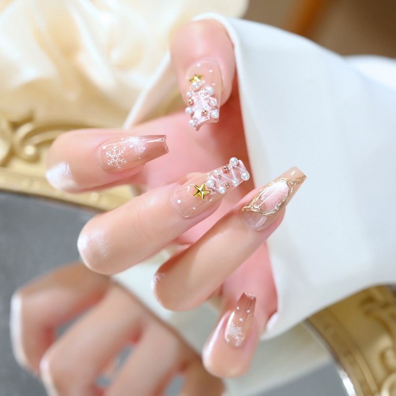 Ongles à ongles artisanaux Snow, tendance, motif cœur, pour Noël, doux et polyvalents, vente en gros d'usine_voghion.com