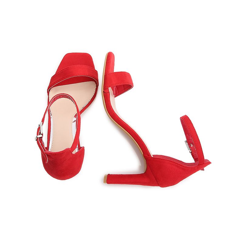 New solid color suede stiletto heels women's head with a line bag with fashion sandals_voghion.com