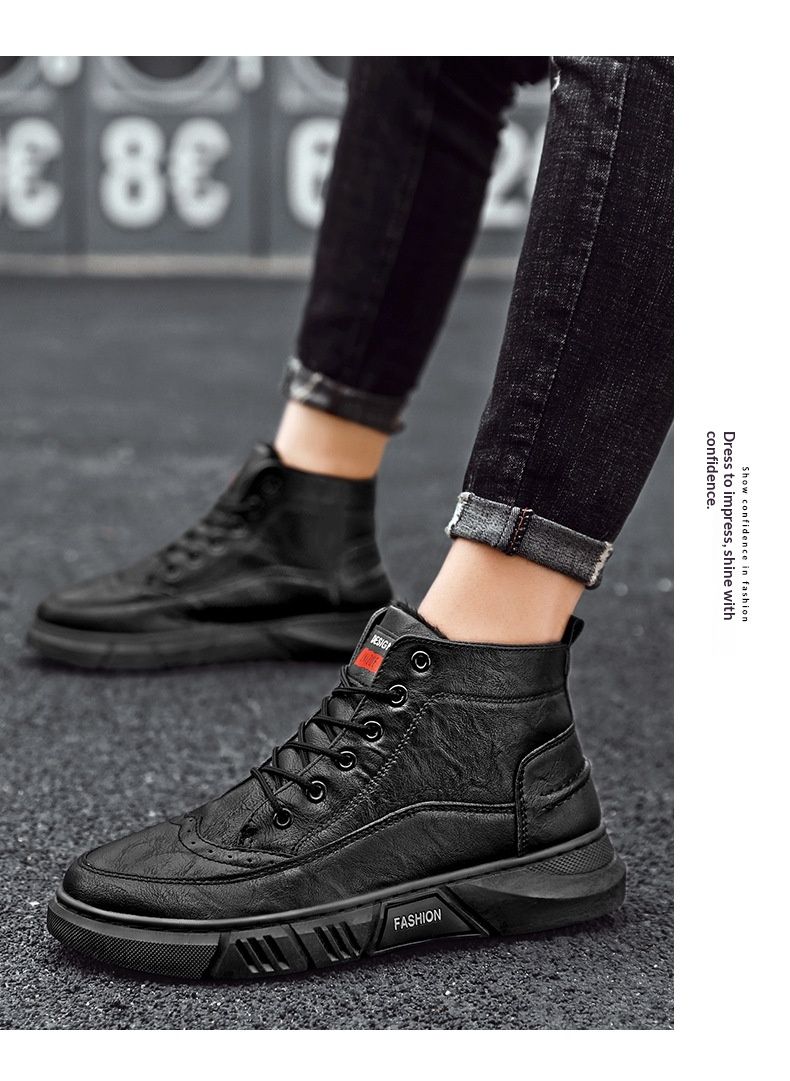 Bottes montantes chaudes Glide 2025 Hiver en coton avec doublure polaire, style business, en cuir, pour hommes._voghion.com