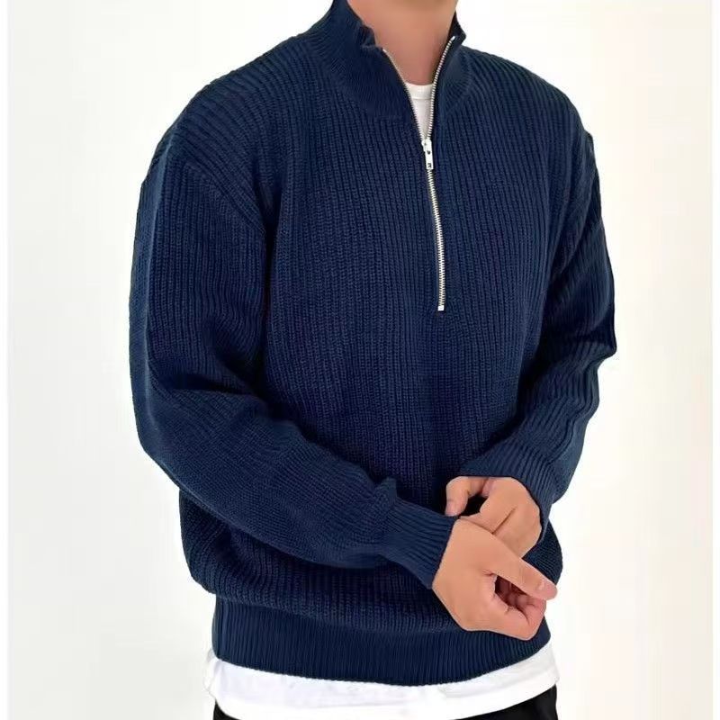Perlen-Halbreißverschluss-Strickjacke für Herren – Leichtes koreanisches Lagenteil (4 Farben, M-XXXL)_voghion.com