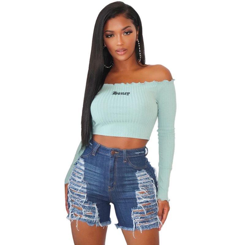 HSF2278-1 Fashion Slim Fit Versatile Washed Distressed Stretch Denim Shorts_voghion.com