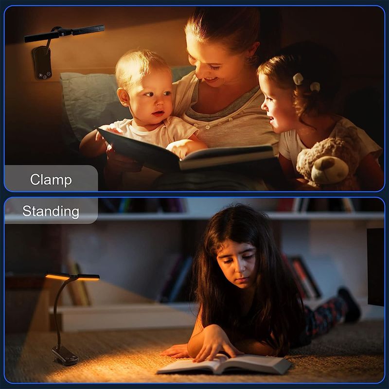 14 LED Clip On Book Light 3 Colori 8 Luminosità USB Ricaricabile Luce Notturna Portatile Luce di Lettura Lampada da Libro Mini Lampada da Scrivania_voghion.com