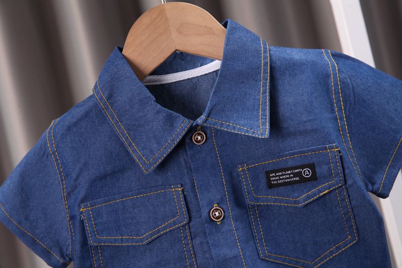 Ropa infantil popular, traje de manga corta de color liso para niños, ropa de trabajo para niños, pantalones casuales, camisa, traje de dos piezas_voghion.com